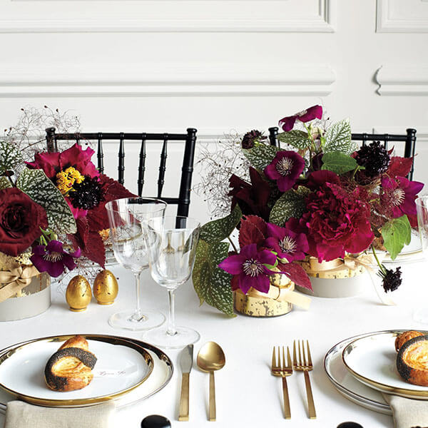 peony wedding bouquets centerpieces in gold and burgundy colors from martha stewart weddings
