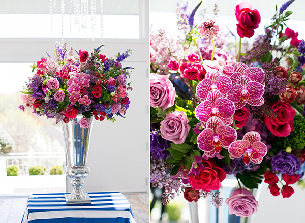 Detail of the florals at a Kentucky-Derby-inspired bridal shower.