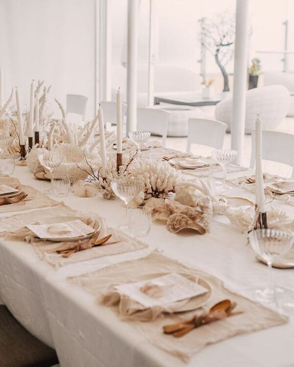 coral candles wood cutlery beachy tablescape