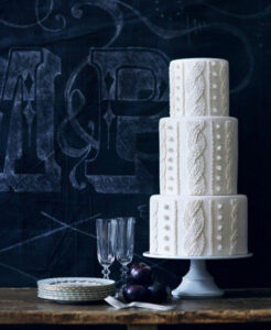 3 tier wedding cake with cable knit design