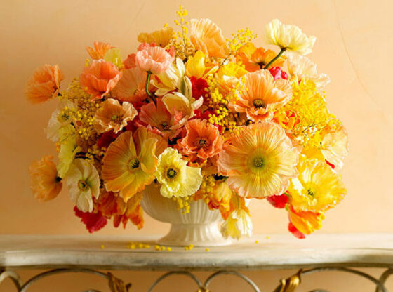 yellow and orange poppies floral arrangement from martha stewart weddings