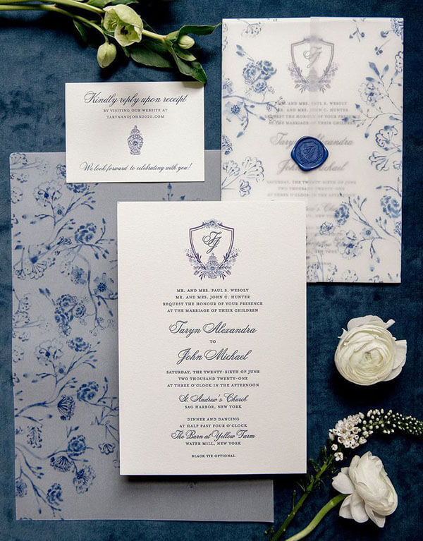 chinoiserie blue wedding invitations