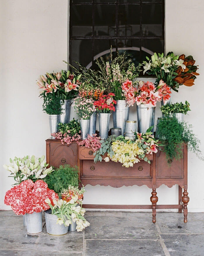 flower market set up diy flower arrangement station with flowers in French vases