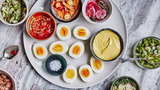 hardboiled egg with sauces trayscaping idea