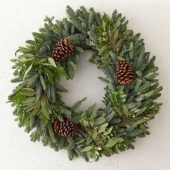 classic christmas decor evergreen wreath with seeded eucalyptus and pine cones 