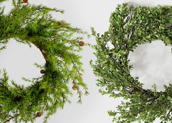 two green wreaths